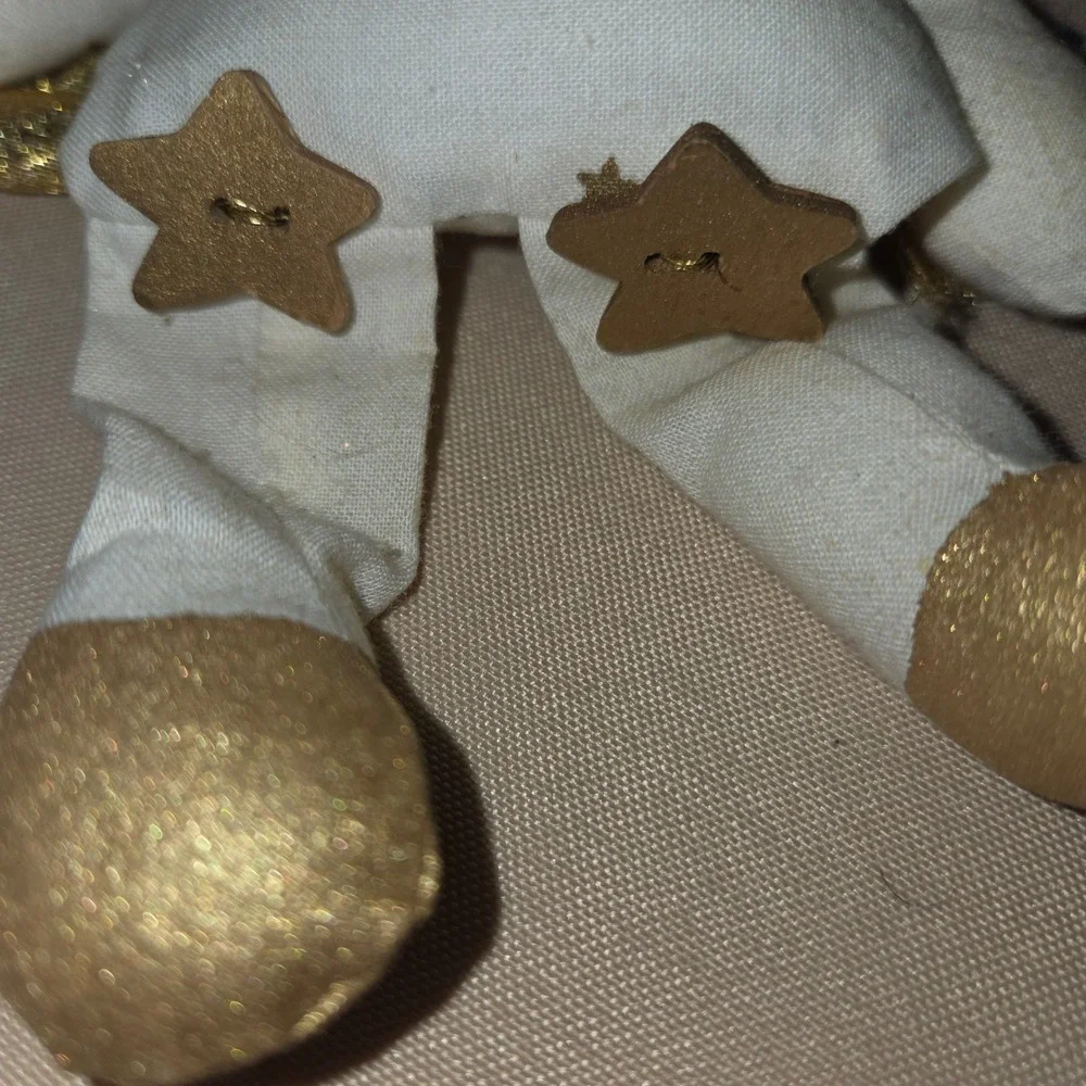 Angel Christmas Ornament Gold Stars Fabric Shelf Sitter‎ Rusic Weightd Bottom